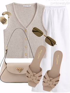 Cute Vests, Outfit Flatlay, Chic Workwear, French Bohemian, Purse Outfit, Bag Ysl, Ysl Sandals, Classic Style Outfits, Neutral Aesthetic