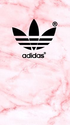 the adidas logo on a pink marble wallpaper with black and white letters that read,