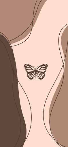 a butterfly flying over the top of a woman's head, with long brown hair