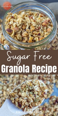 Homemade Sugar Free Granola, Granola Diy, Sugar Free Granola Recipe, Sugar Free Granola Bars, Sugar Free Oatmeal, Low Sugar Granola, Sugar Free Granola