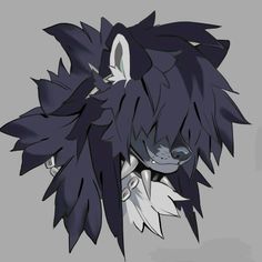 an anime character with black hair and white eyes, wearing a wolf mask on his head