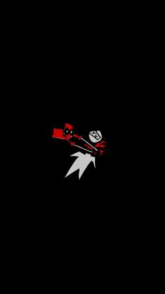 a black background with red and white scissors in the center, on top of an arrow