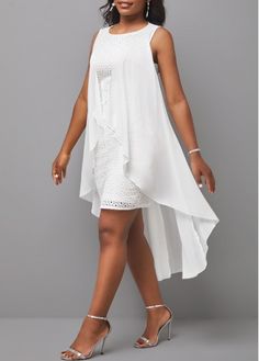 Color:White;Size:S;Size:M;Size:L;Size:XL;Size:XXL;Washing Instructions:Hand Wash;Decoration:Bodycon;Color Scheme:White;Season:Summer;Occasion:Work;Silhouette:Sheath;Sleeve&apos;s Length:Sleeveless;Dress Length:Mid Calf;Pattern Type:Embroidered;Neckline:Round neck;Package Contents:1 X Dress;Composition:100%Cotton;Clothing Length:126.00;Style:Elegant; White High Low Dress, White Party Outfit, Light Grey Dress, White Dress Party, White Party, White Sleeveless, White Outfits, Embroidered Dress, Look Fashion