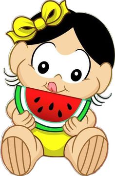 a cartoon girl eating a slice of watermelon