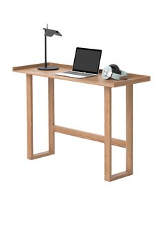 Oak Rectangular Slim Console Table | Wireworks | Woodfurniture.com Scandinavian Office Furniture, Small Oak Desk, Laptop Writing, Slim Console Table, Small Apartment Furniture, Space Saving Desk, Oak Desk, Cabinet Shelving, Laptop Desk