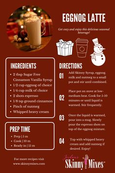 the ingredients for eggnog latte are shown in this recipe, which includes eggs and