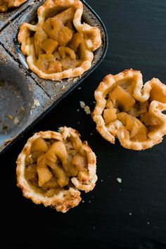 three small pies sitting on top of a pan