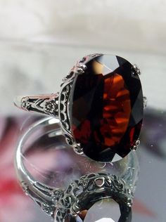 Natural Garnet Ring, Revival Edwardian Jewelry #D70 Antique Filigree, Vintage Style Rings, Opal Earrings Stud, Garnet Ring