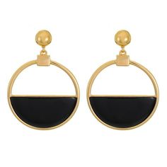 Add these half circle earrings to any outfit in your wardrobe for an edgy, on-trend look that everyone will want. The gold tone earrings feature a black resin half circle accent, perfect for daytime or a night out. Size: one size.  Gender: female.  Age Group: adult. Modern Black Hoop Earrings, Chic Black Round Earrings, Modern Black Round Hoop Earrings, Chic Black Earrings With Black Enamel, Modern Black Hoop Earrings For Party, Chic Black Hoop Earrings, Chic Black Hoop Jewelry, Chic Black Metal Earrings, Black Earrings Dangle