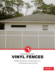 an advertisement for vinyl fences in front of a house