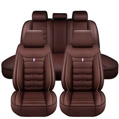 the front and rear seats of a car with brown leather upholsters on white background