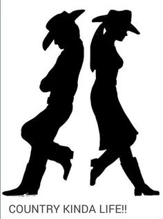 the silhouettes of two people walking side by side, one wearing a cowboy hat