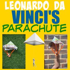 an advertisement for a parachute that is being displayed on the grass and in front of a brick wall