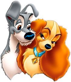 lady and the tramp hugging each other with their eyes closed in front of them