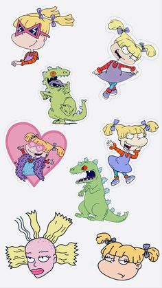 cartoon stickers with different characters on them