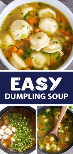 dumpling soup with dumplings in it and the words easy dumpling soup on top