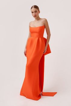 Gowns – Modatrova Orange Gown, Strapless Maxi, Center Of Attention, Wedding Guest Dresses, Wedding Guests, Vibrant Orange, Independent Designers Fashion, Wedding Attire, Dress Code