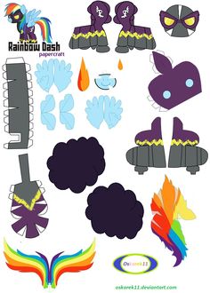 an assortment of papercrafts with different shapes and colors, including feathers, clouds, and