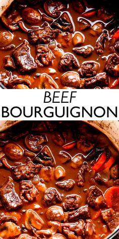 beef bourguignon in a pot with red peppers