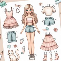 a paper doll with clothes and accessories for her to make it look like she is wearing shorts