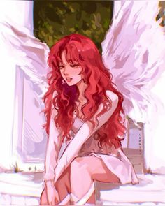 Hairstyles For Ocs Female, Red Hair Female Oc, Female Angel Drawing, Fall Moon, Redhead Characters, Girl With Red Hair, Non Existent, Effortless Waves, Look And Find