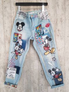 Mickey Mouse Jeansvintage Denim Diesel Lee Boyfriend Jeans - Etsy Mickey Mouse Jeans, Redone Jeans, Vintage Boyfriend Jeans, Denim Diesel, Hipster Jeans, Reworked Clothing, Reworked Denim, Levis Vintage, Denim Inspiration