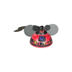 a red and black mickey mouse bell with ears on it's head is shown against a white background