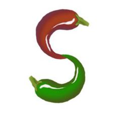 the letter s is made up of red and green peppers