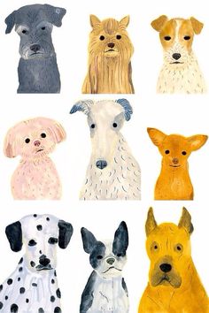 six different colored dogs with black spots on them