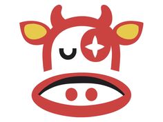 a red cow with horns and stars on it's head is featured in this image