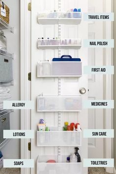 an organized pantry with labels on the door and shelves labeled in different colors, sizes, and shapes