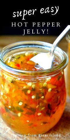 bright orange hot pepper jelly Pepper Jelly Recipes, Jalapeno Jelly, Hot Pepper Jelly, Jalapeno Pepper, Freezer Jam, Stuffed Pepper, Pepper Jelly, Jam And Jelly