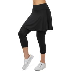 PRICES MAY VARY. Skirts Above Knee:Leggings with long-wide skirts support greater coverage for hip,long-wide skirted leggings are give you confidence and elegance because of full coverage Three Needful Pockets:Two inner pockets for balls and phones in the leggings skirts,and one lined zipper pocket on the skirts skorts back High Waisted Tummy Support:Women skirted leggings with 3.5 IN height waist to support and control tummy,adjustable waist rope provide much greater fit Two Fabrics: All Black Black Workout Skort With Lined Skirt, Casual Knee-length Yoga Leggings, Stretch Knee-length Lined Skort, Stretch Workout Skirt, Short Length, Moisture-wicking Black Skort For Sports, Athletic Leggings, Active Leggings, Pocket Leggings, Knee Length Skirt