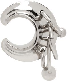 Single ear cuff in silver-tone brass. · O-rings at drop · D1 Supplier color: Silver Silver Earring Cuff, Multiple Rings, Paul Gaultier, Cuff Earrings, Jewelry Inspo, Jean Paul, Jean Paul Gaultier, Earrings Silver, O Ring