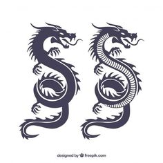 two black dragon tattoos on white background