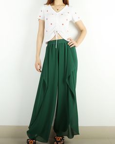 * Beautiful pearl chiffon pants, very comfortable to wear, not easy to get wrinkled, very easy to take care of. * Add an asymmetric layer on the front, very unique and beautiful. * Material: outer-pearl chiffon, lining-100% polyester Custom made to fit, lead time is 6-8 days; Let us know your usual size in your country and your overall height. If you have some specific request or special characters such as broad shoulder, long arms, long waist, etc you think we need pay attention to when making, Spring Maxi Length Flowy Skirt, Trendy Summer Wide-leg Harem Pants, Summer Maxi Length Flowy Skirt, Summer Wide Leg Maxi Skirt In Rayon, Summer Wide Leg Rayon Maxi Skirt, Flowy Wide Leg Maxi Skirt For Summer, Trendy Maxi Length Bottoms For Spring, Trendy Maxi Bottoms For Spring, Summer Wide-leg Rayon Harem Pants