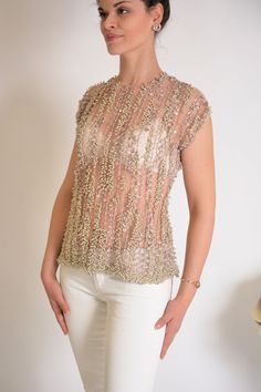 Mia- Heavy Beads Top/ Heavy Beading Top/ Beaded Dusty Pink Top/ Bridal Beaded Top/ Bridal Top/ Luxury Top/ Luxury Tulle Top/ Amazing Blouse Gold Embellished Tops For Reception, Glamorous Beaded Tops For Wedding, Gold Beaded Evening Tops, Festive Embellished Tops For Wedding, Festive Embellished Wedding Tops, Beaded Clothes, Dusty Pink Top, Beads Clothes, Beaded Fabric