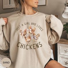 Stay cozy and stylish with this Chicken Sweatshirt! 🐔 Perfect for farm life or any chicken lover, this womens Chicken Shirt adds a touch of humor with a Funny Chicken Sweatshirt design. Great as a Farm Animal Sweatshirt or a unique Farmer Shirt--the ideal Chicken Lover gift! 🐓💛 If you need any help or have question, please don't hesitate to reach out to us! We're here to help. Send a message or click 'Request a Custom Order' for special requests. Note: This design has a distressed/textured pr Chicjen Shirts, Chicken Mom Shirt, Mockup Inspiration, Chickens Shirts, Chicken Tee Shirts, Chicken Sweatshirt, Chicken Shirt, Chicken Lover Gifts, Farmer Shirt