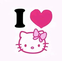 a hello kitty wallpaper with the word i love it in pink and black letters