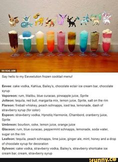 there are many different types of drinks on the table and in front of them is an article about how to make it