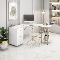 Oria Office Desk L Shaped Desk White, School Apartment, L Shaped Desk With Storage, Computer Desk With Drawers, L Shape Desk, Desk With Storage, Shaped Desk, Home Office Furniture Desk, White Storage