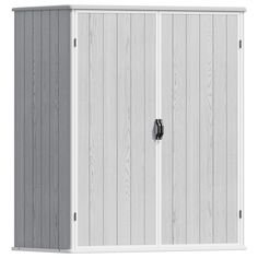 a white storage cabinet with two doors