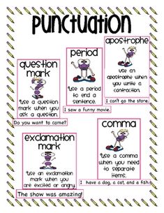 puncturition posters with words and pictures to help students learn how to use them