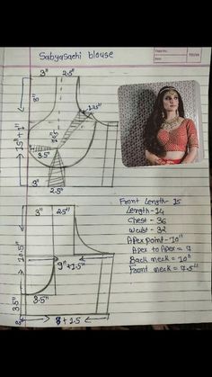 a drawing of a woman's blouse with measurements