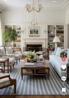 a living room filled with furniture and a fire place