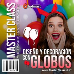 a woman with balloons in front of her and the words, disney decoracion con globos