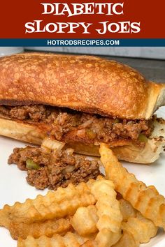 a close up of a sandwich on a plate with french fries