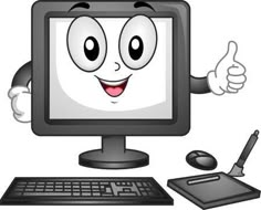 a cartoon computer screen character giving a thumbs up