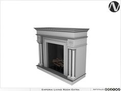 an image of a fireplace in the middle of a white room with wood logs on it