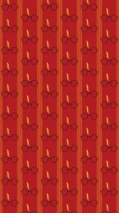 a red wallpaper with glasses and lightning boltes on the bottom, in front of an orange background